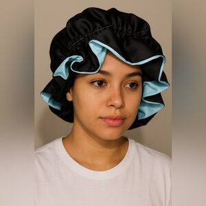 Black & Sky Blue Silk Bonnet – Classic Edition